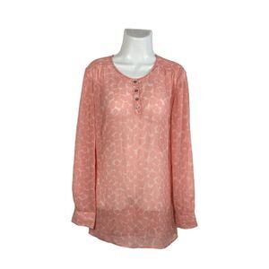 Liz Claiborne New York Large Top Pink Animal Print Sheer Long Sleeve Blouse